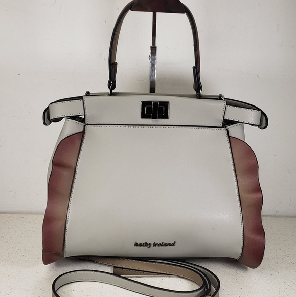 Kathy Ireland Designer Handbag - Gray & Brown Ruffle Crossbody Handbag Purse - Picture 5 of 16